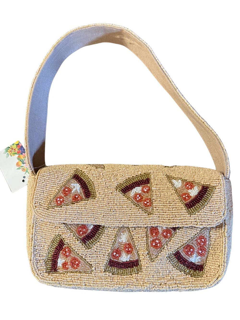 NWT Beaded Beige Pizza Slice Shoulder Bag